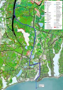 This map shows the planned route of the outfall pipe, from the treatment plant to the waters of Nantucket Sound. LAURA MUIR